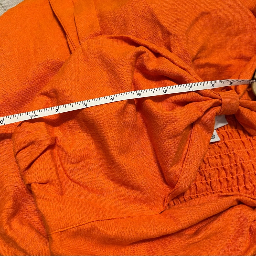 Vibrant Orange Linen Blend Cutout Midi Dress - Picture 15 of 16